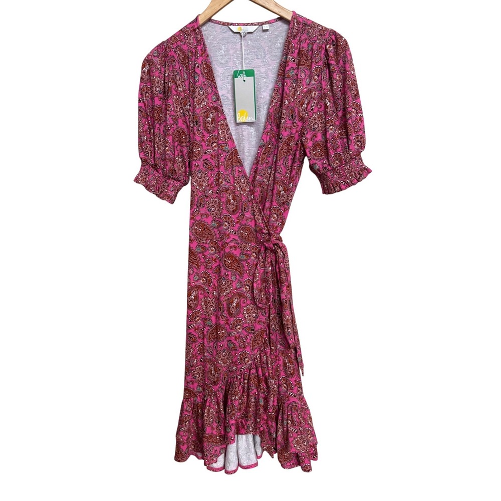 NWT Boden Pink Paisley Wrap Dress D0537 US 4R UK 8R Short Sleeve Mini - Picture 2 of 11